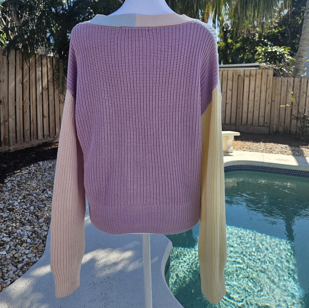 NEW BCBGeneration Colorblock Knit Buttoned Cardigan Size S Pastel Y2K Girlhood - Picture 6 of 13
